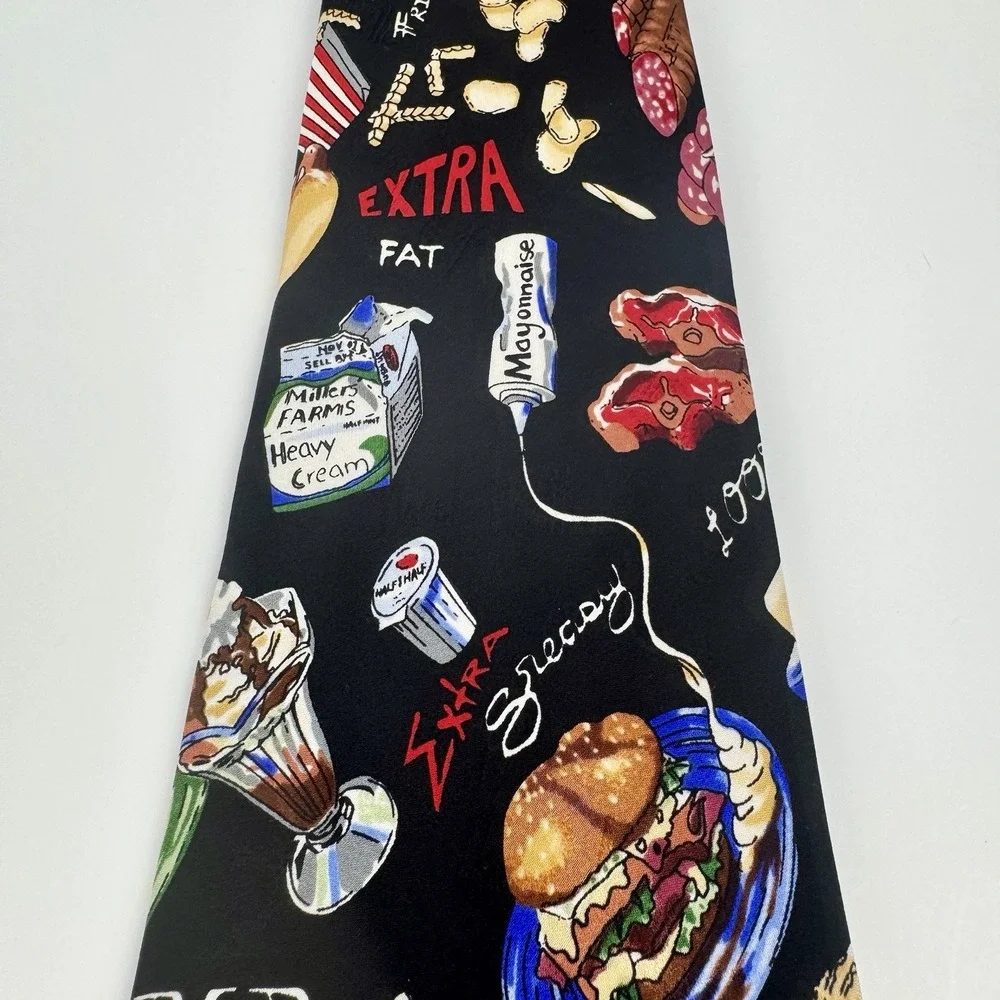 Nicole Miller VTG 1996 Food Novelty Silk Tie Pizza Burger Bacon Italy